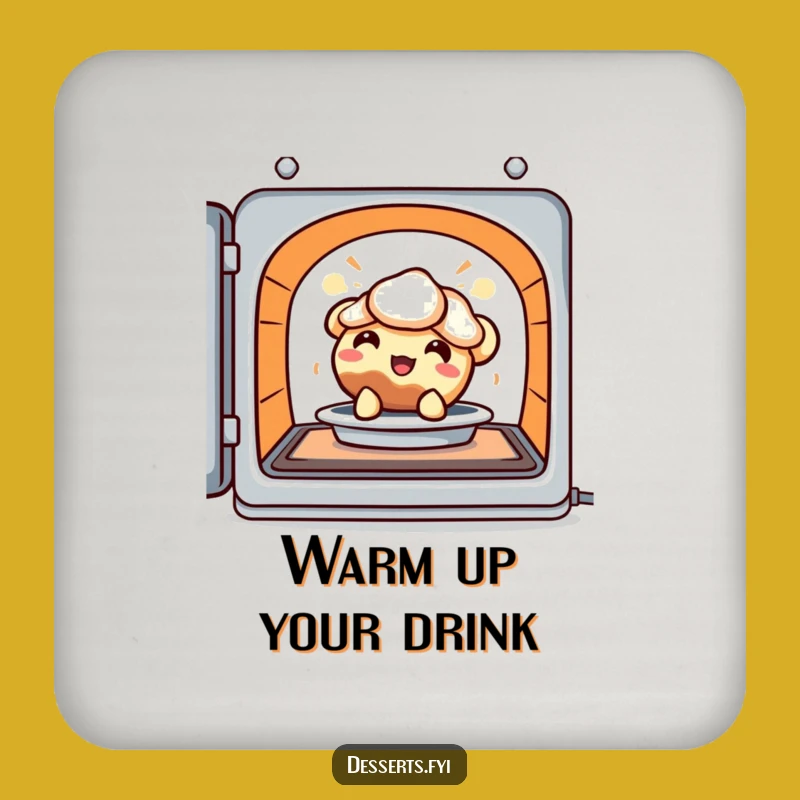Funny Coaster Set: Delighted Pie Character Protects Surfaces Warmly