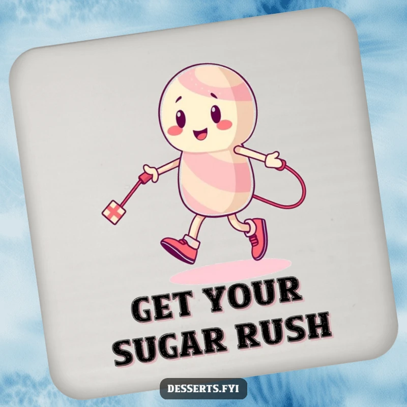 Funny Drink Coasters: An energetic candy character skips rope with a licorice string, providing sweet, humorous protection for tables.