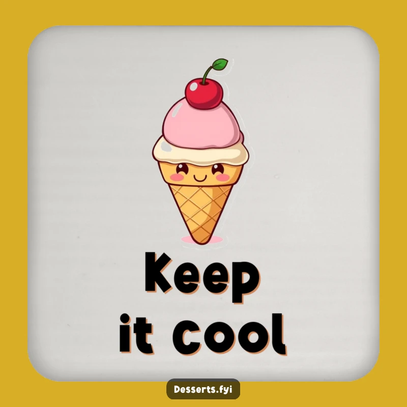 Funny Coaster Set: Smiling Ice Cream Cone Protects Surfaces Sweetly