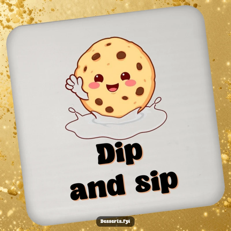 Funny Coaster: A happy cookie character waves from a milk puddle, offering humorous and delightful table protection.