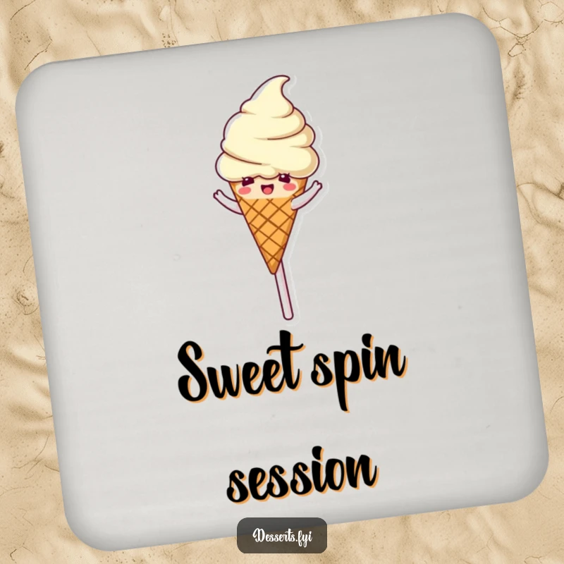 Funny Coasters: A delighted ice cream cone spins on a lollipop, protecting surfaces with sweet humor.