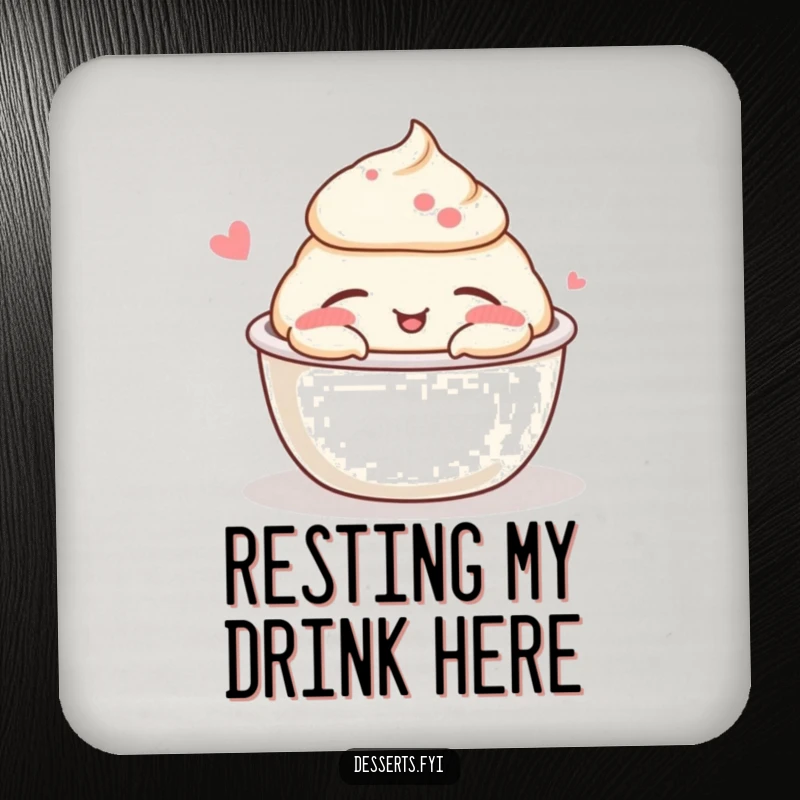 Funny pudding cup nap coaster featuring a sleeping pudding, protecting surfaces with a cute and humorous design.