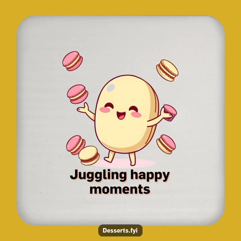 Funny Coaster Set: Juggling Macaroon Protects Surfaces Sweetly