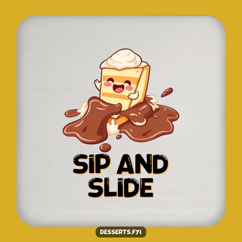 Funny Joyful Cake Drink Coaster: Protect with Chocolate River Fun