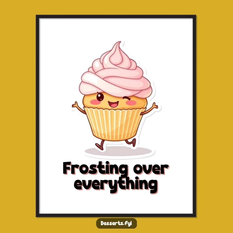 Funny Skipping Cupcake Poster: Sweet Art for a Cheerful Room