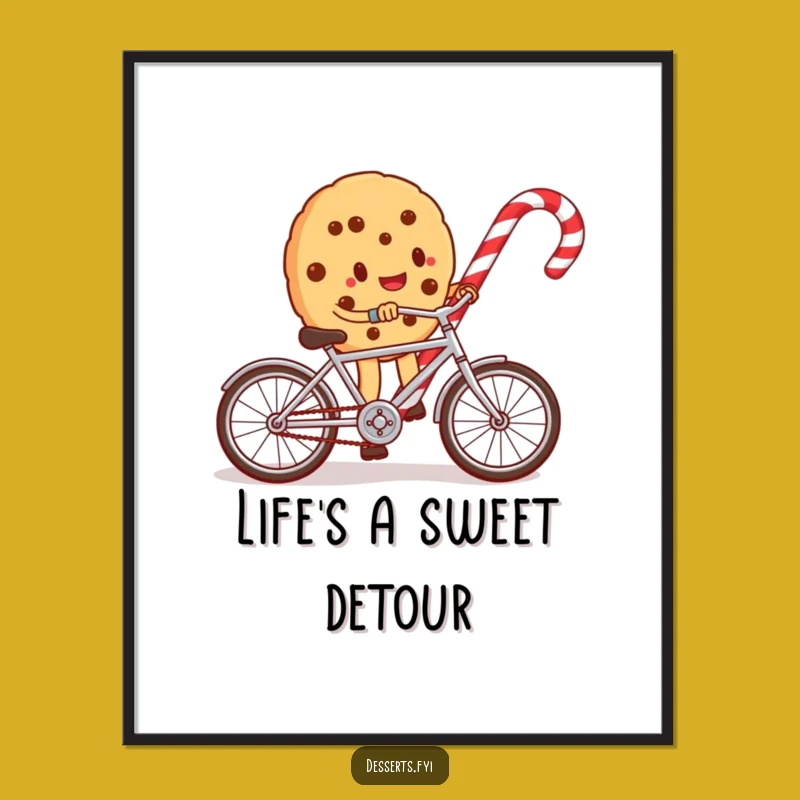 Funny Cookie Cyclist Poster - Whimsical Candy Cane Art Print, Ideal Funny Gift for Decor