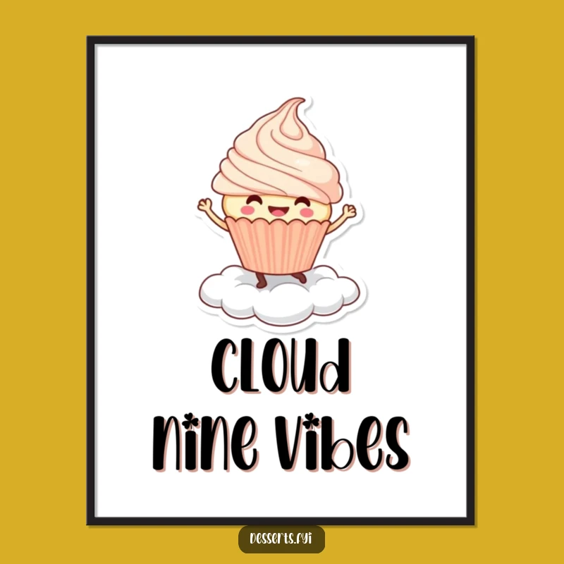 Funny Cupcake Dance Poster: Joyful Character Cloud Art for Sweet & Humorous Decor