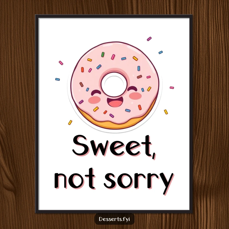 Funny poster of a joyous donut character with sprinkles scattering around, creating a cheerful and delightful visual statement.