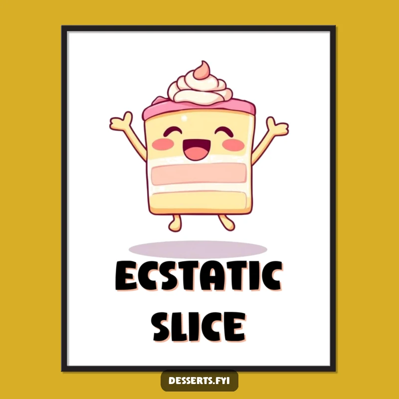 Funny Ecstatic Cake Leap Poster, Joyful Frosting Art Print, Hilarious Dessert Decor Gift