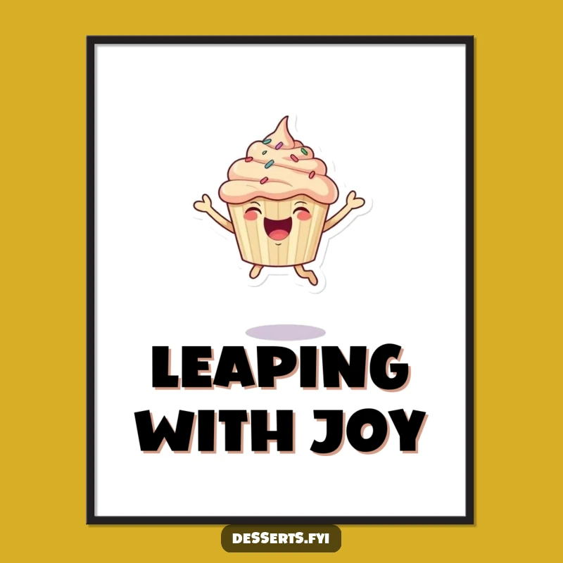 Funny Poster Print: Leaping Cupcake, Sweet Art for a Joyful Atmosphere