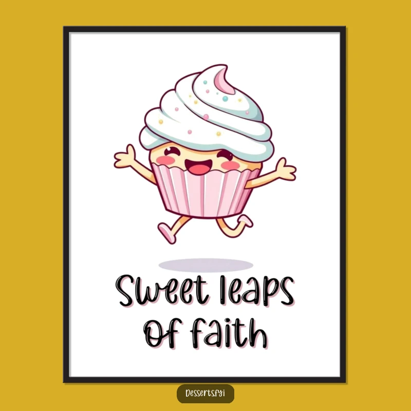 Funny Smiling Cupcake Poster: Whimsical Frosting Leap Art - Ideal Funny Gift
