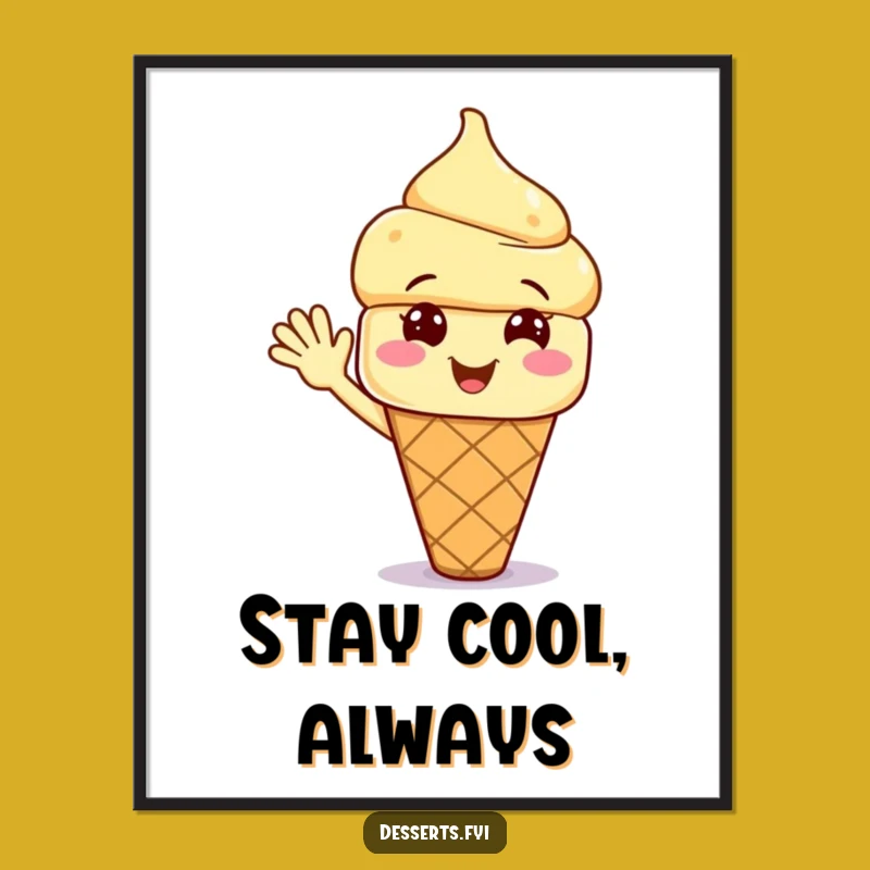 Funny Waving Ice Cream Poster: Joyful Art to Brighten Your Space with Humor