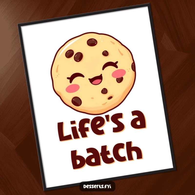 Funny poster designed with a delighted chocolate chip cookie winking playfully, adding a humorous and charming accent to any room.