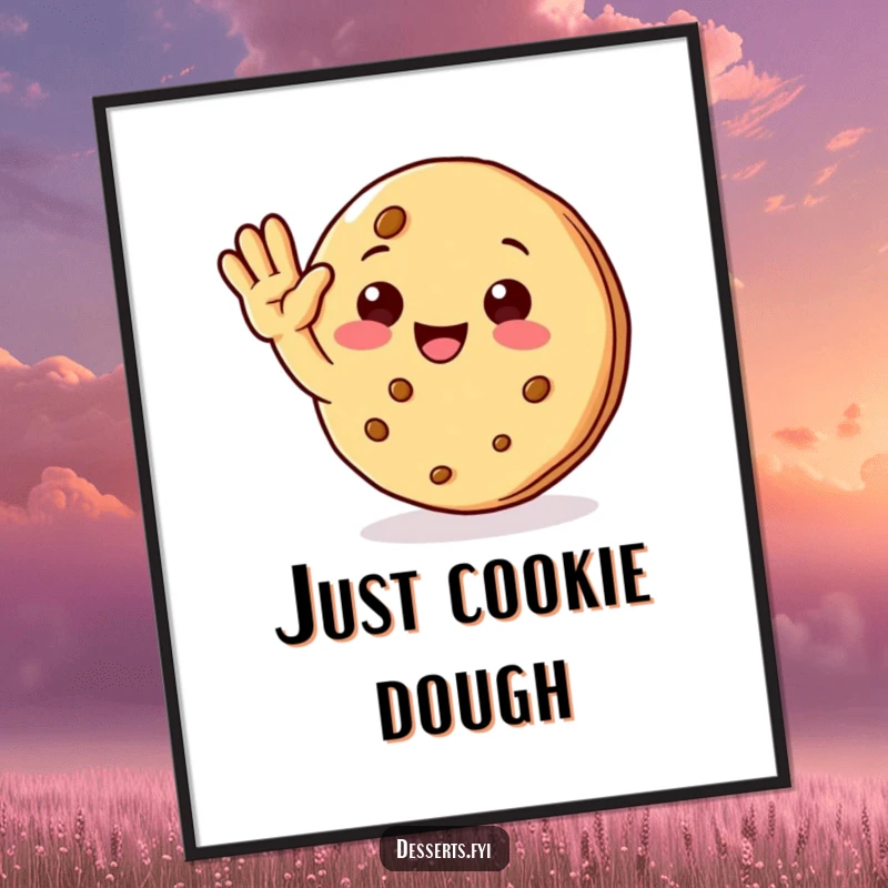 Funny poster showcasing a happy cookie character with a cheerful wave, adding a delightful and humorous touch to wall decor.