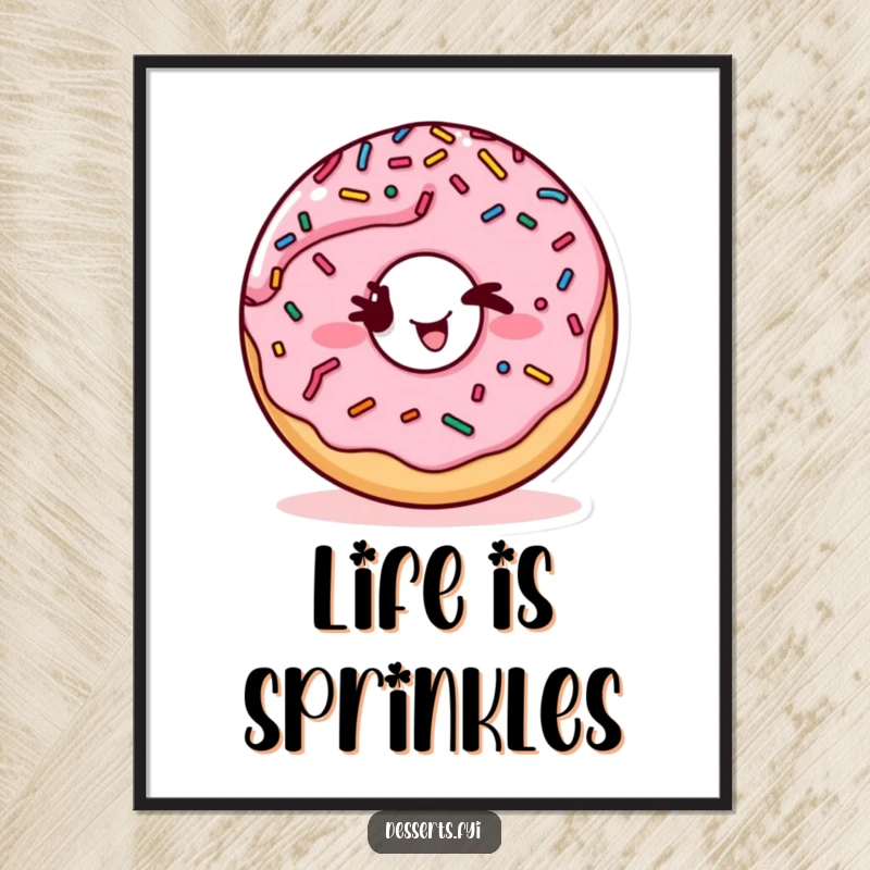 Funny poster featuring a winking donut with sprinkles, adding a playful and humorous artistic touch to any room's decor.