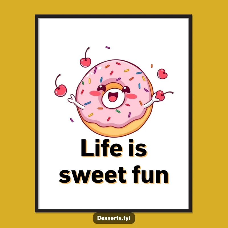 Funny Donut Character Juggling Poster - Sweet Wall Art