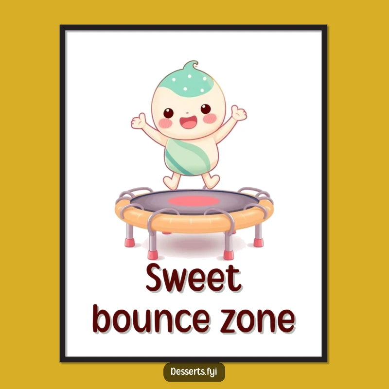 Funny Candy Trampoline Poster: Vibrant Wall Art with a Bouncing Character