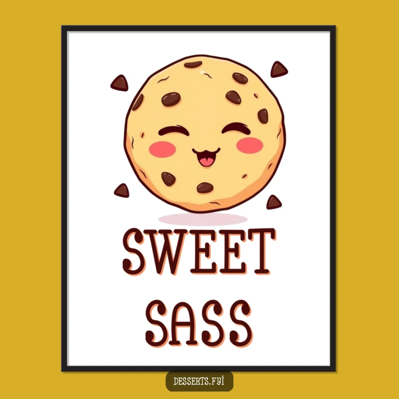 Funny Winking Cookie Poster, Playful Chocolate Chip Art Print, Whimsical Wall Decor Gift