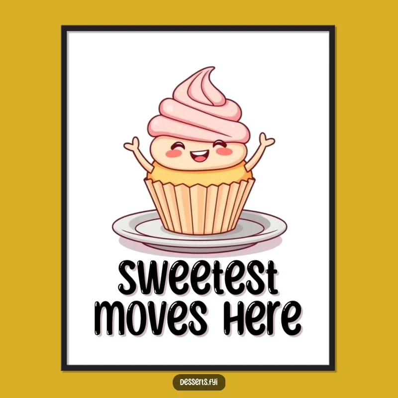 Funny Cupcake Dance Poster: Joyful Dessert Art Gift for Walls