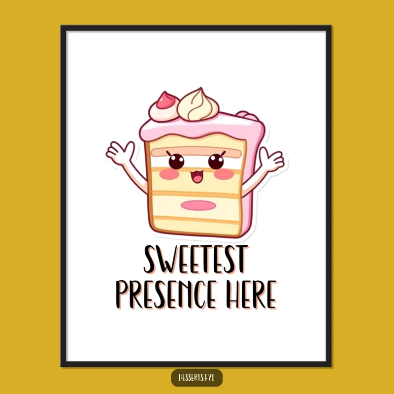 Funny Cake Slice Poster: Enthusiastic Frosting Waves - Delightful Wall Art!
