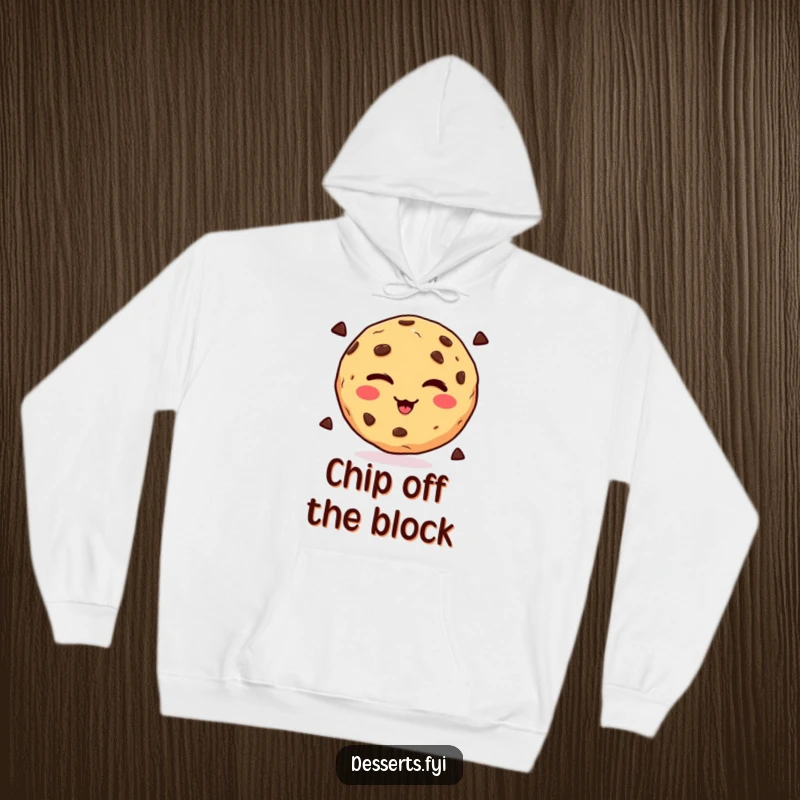 Funny winking chocolate chip cookie design on a soft hoodie, radiating playful charm and warmth, ideal funny gift.
