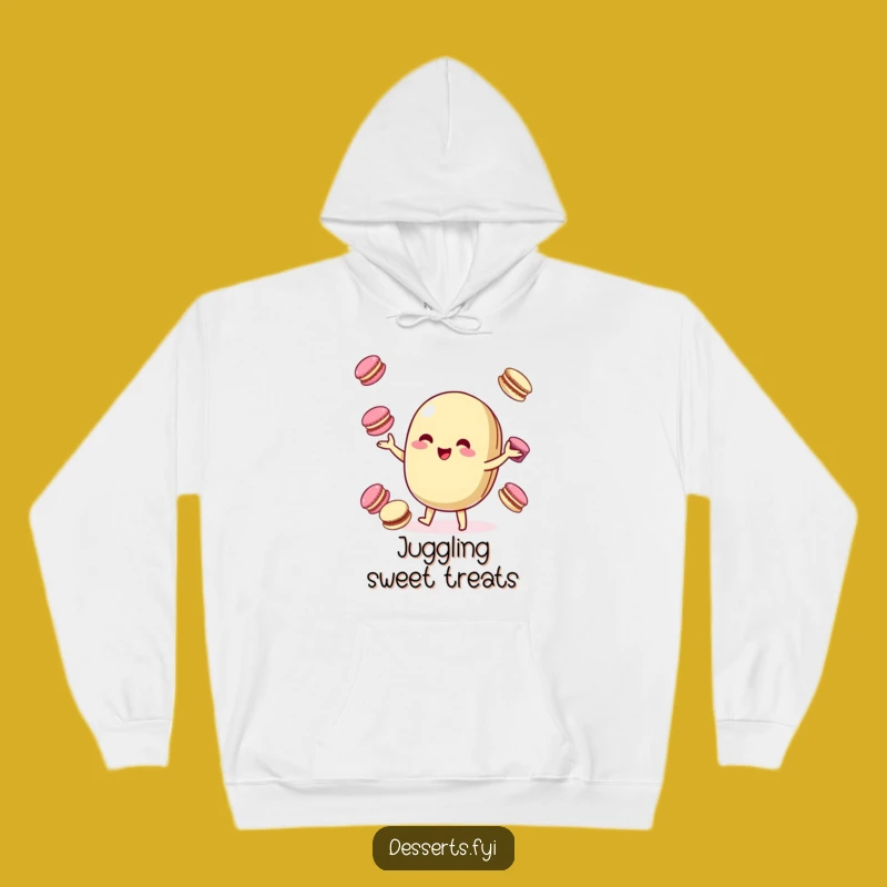 Cozy Funny Hoodie: Juggling Macaroon Character for Sweet Comfort