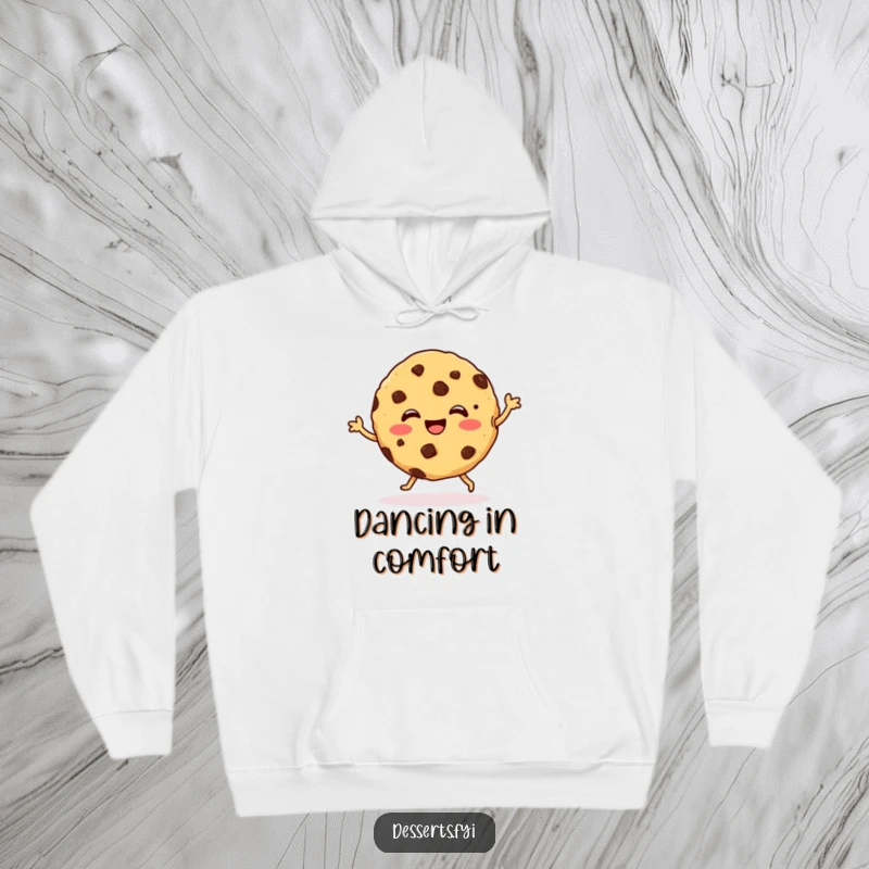 Funny Hoodie featuring a delightful cookie with chocolate chips dancing merrily, offering warmth and a fun, cheerful vibe.