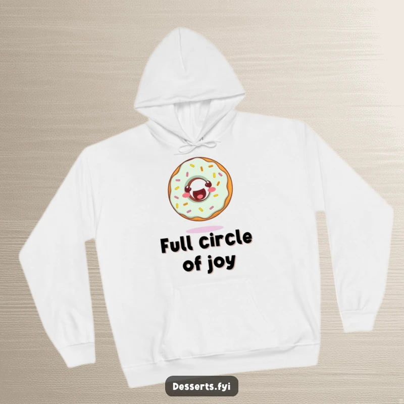 Funny hoodie depicting a cheerful donut character with sprinkles doing a somersault, embodying playful energy.