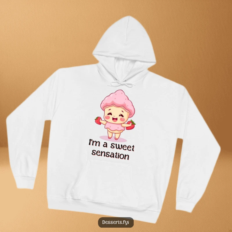 Funny hoodie featuring a giggling strawberry shortcake doing a happy little spin, offering cozy comfort and sweet joy.