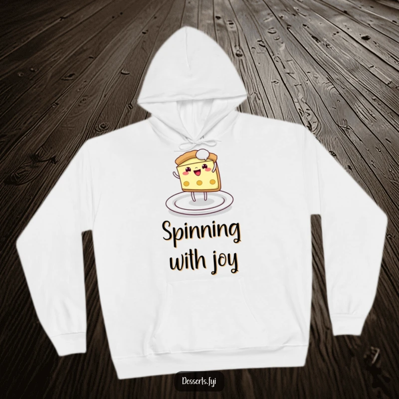 Funny Hoodie: A playful pie slice performs a cartwheel across a plate, offering a cozy and humorous design.