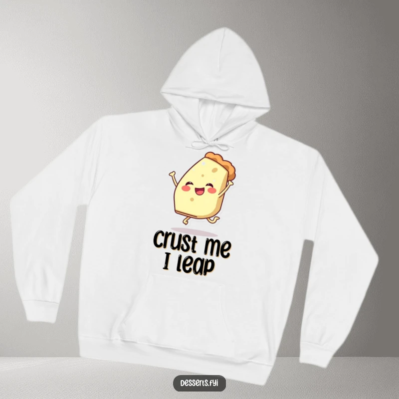 Funny hoodie featuring a cheerful slice of pie character mid-leap, radiating warmth, sweetness, and playful delight.