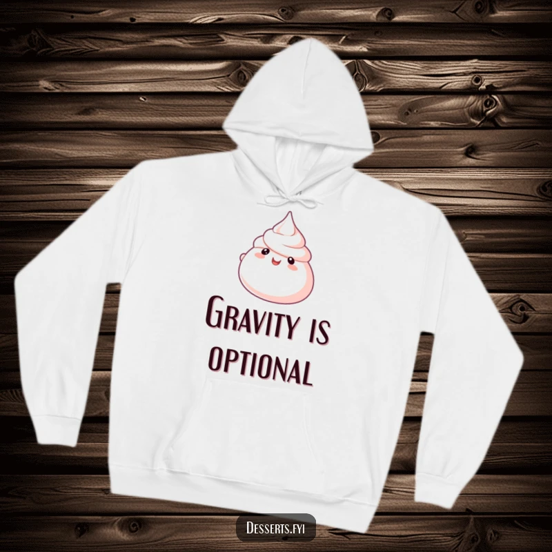 Funny Meringue Hoodie featuring a bubbly character happily floating, offering warmth and sweet, airy humor.