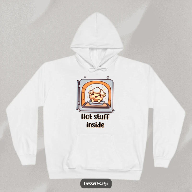 Funny Hoodie: A delighted pie character peeks from a warm oven, symbolizing sweet baking moments and cozy comfort.