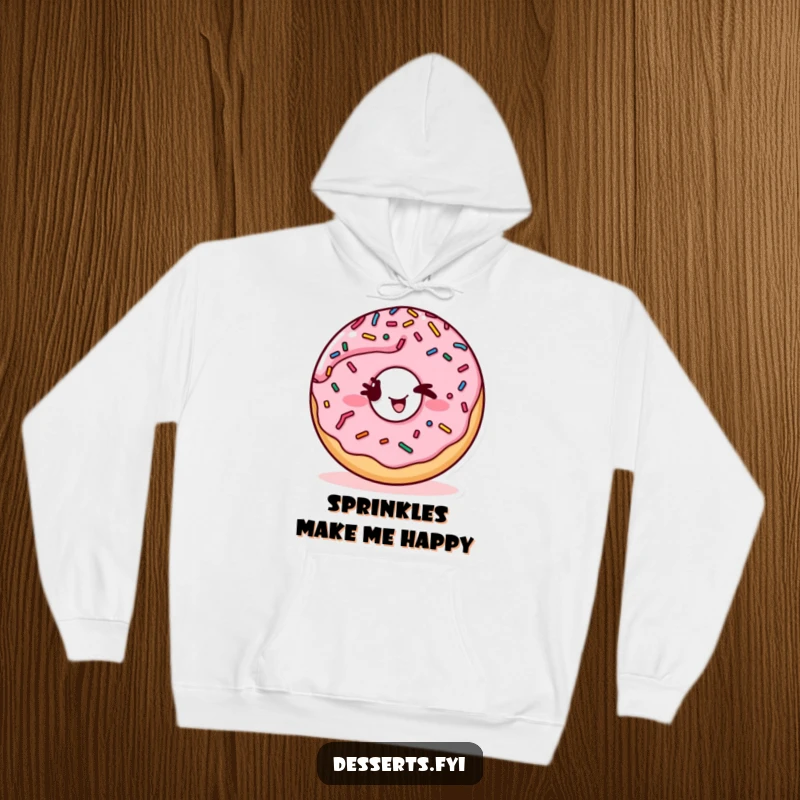 Funny hoodie showcasing a charming donut with sprinkles winking playfully, offering a cozy and humorous wearable gift for all ages.