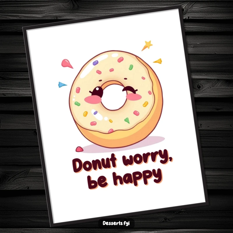 Funny Free Printable Wall Art: A joyful donut character winks with a cascade of colorful candy dots.