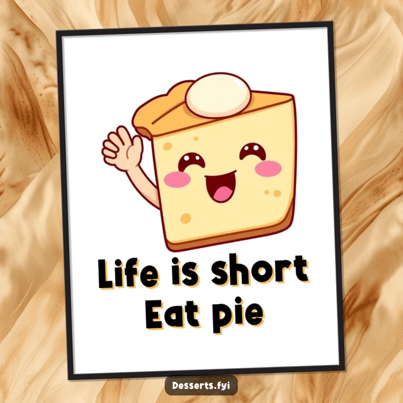 Funny Free Printable Wall Art featuring a jovial slice of pie waving enthusiastically, adding a cheerful touch to decor.