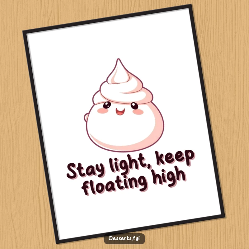 Funny Free Printable Meringue Wall Art: Bubbly meringue floating happily in the air, sweet decor, downloadable art.