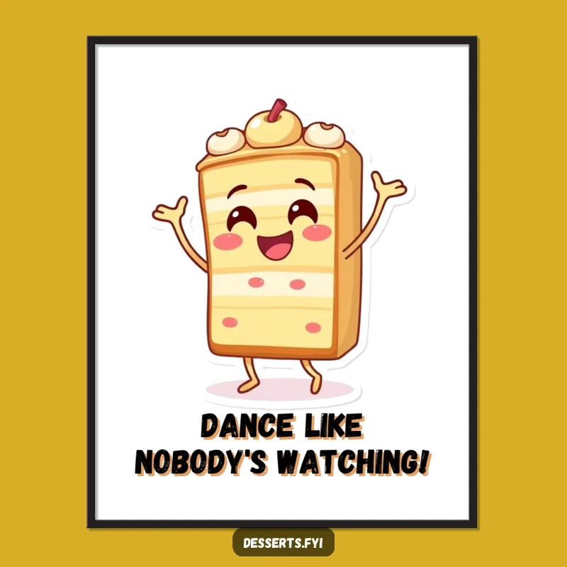 Funny Free Printable Wall Art: Dancing Cake Slice, Whimsical Downloadable Decor