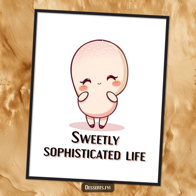 Funny Free Printable Wall Art: A charming macaron character poses with sophisticated elegance, lightly dusted with sugar, adding chic decor.