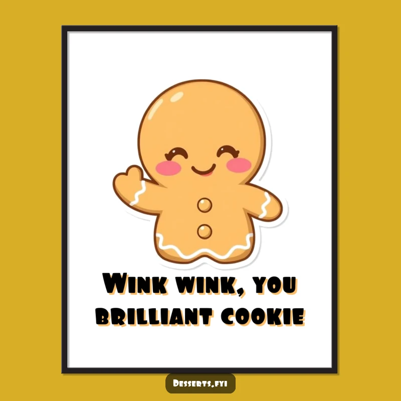 Funny Free Printable Wall Art: Winking Gingerbread Cookie, Whimsical Downloadable Art for Your Kitchen