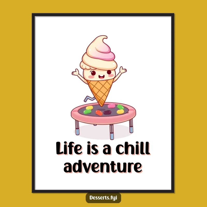 Free Printable Ice Cream Wall Art: Funny Bouncing Cone Downloadable Art Gift