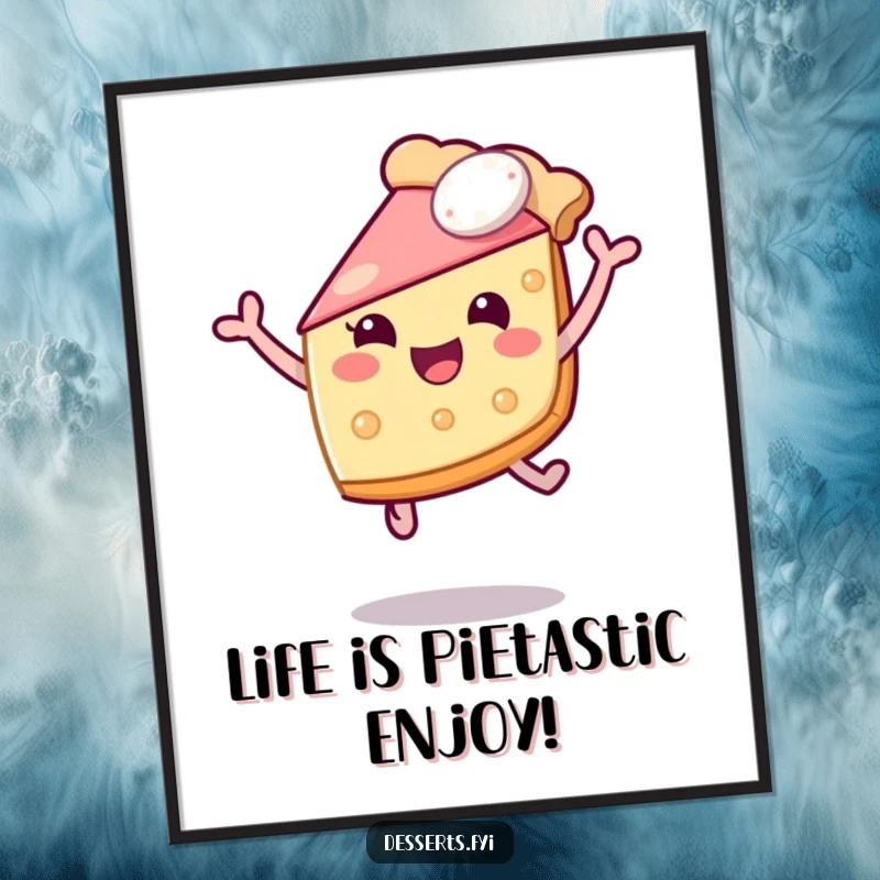 Funny Free Printable Wall Art of a cheerful pie leaping with pure exuberance, adding a dose of playful energy.