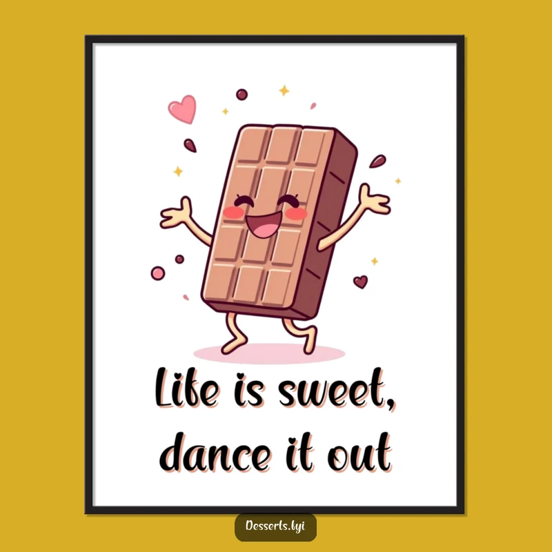 Funny Free Printable Wall Art: Dancing Chocolate Bar, Energetic Downloadable Art for Your Decor