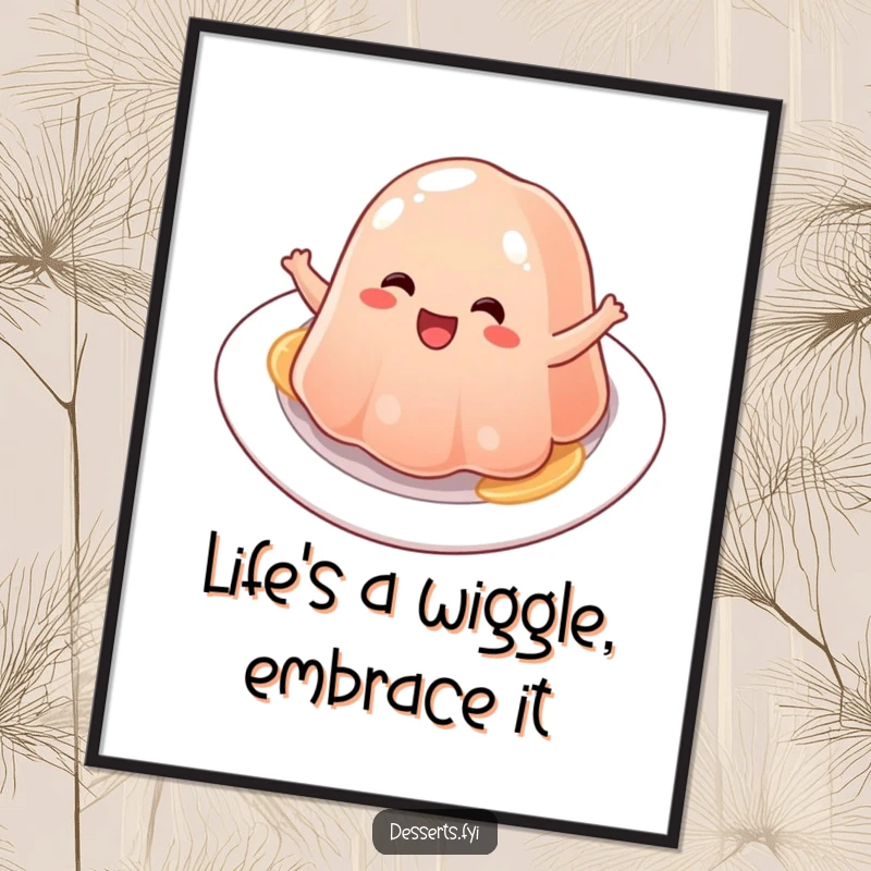 Funny Free Printable jelly wall art, a delighted jelly character bouncing with joy on a plate, adding playful decor.