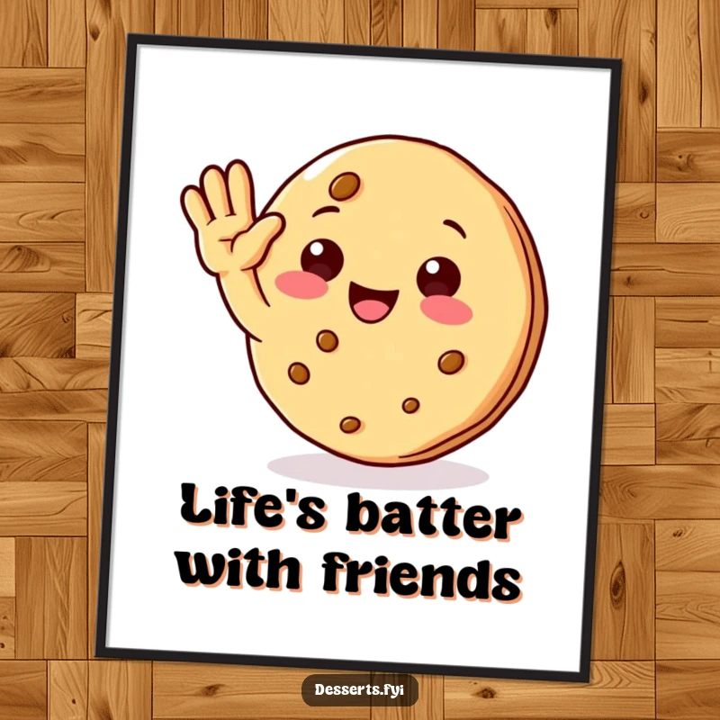 Funny Free Printable Cookie Character art, a cheerful cookie waving hello, perfect for wall decor.