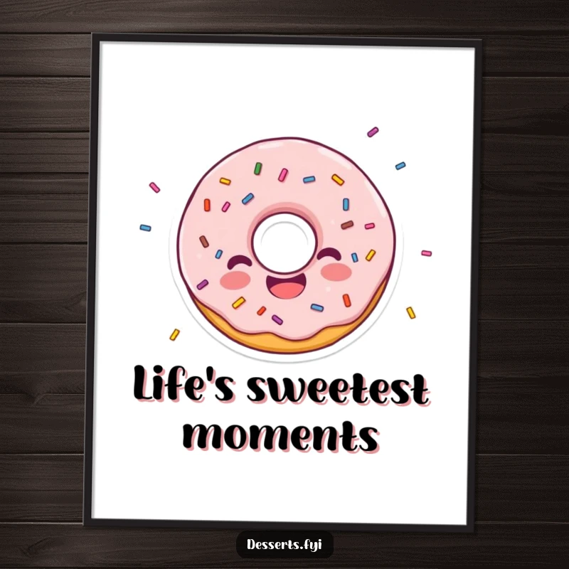 Funny Free Printable Donut character art with scattering sprinkles, a joyful addition to any room.