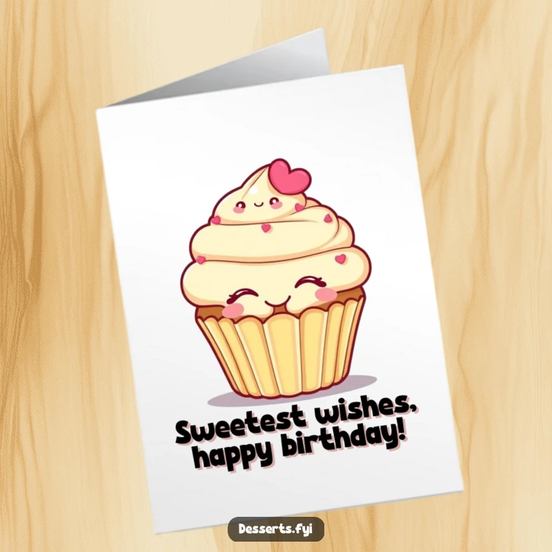 Funny Free Printable Birthday Card: Smiling cupcake with eyes closed, enjoying a warm, sweet embrace, perfect for birthdays.