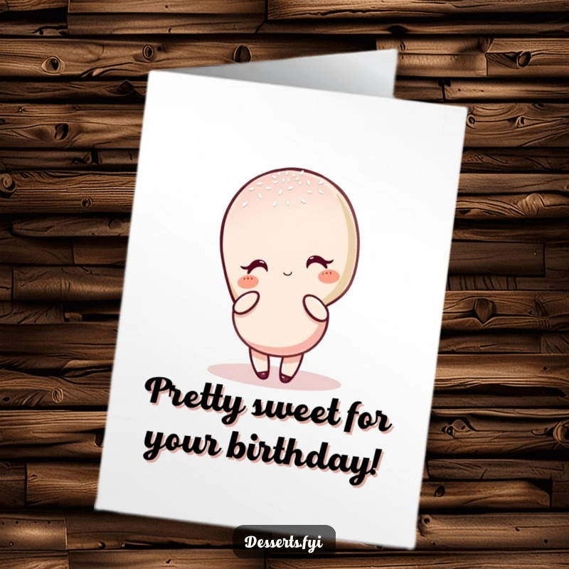 Funny Free Printable Birthday Card: A charming macaron character elegantly poses with a delicate dusting of sugar, looking fabulous.