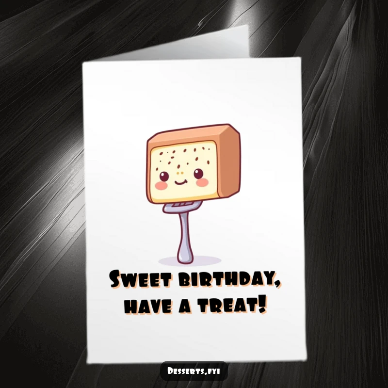 Funny Free Printable Birthday Card: A delighted candy bar expertly balances a tiny fork, celebrating a birthday.
