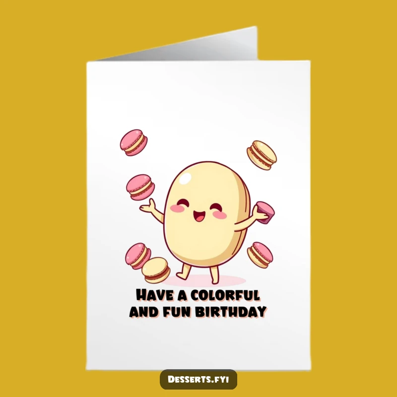 Free Printable Birthday Card: Playful Macaroon Character for a Sweet Celebration